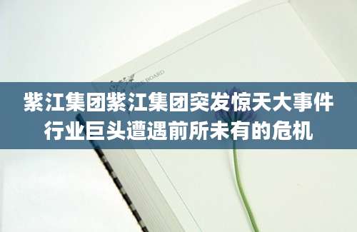 紫江集团紫江集团突发惊天大事件行业巨头遭遇前所未有的危机