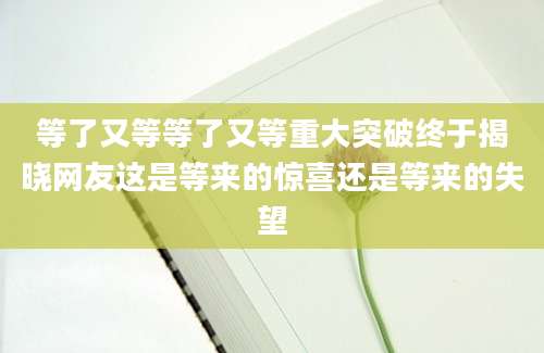 等了又等等了又等重大突破终于揭晓网友这是等来的惊喜还是等来的失望