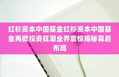 红杉资本中国基金红杉资本中国基金再掀投资狂潮业界震惊揭秘幕后布局