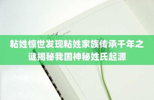 粘姓惊世发现粘姓家族传承千年之谜揭秘我国神秘姓氏起源