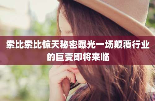 索比索比惊天秘密曝光一场颠覆行业的巨变即将来临