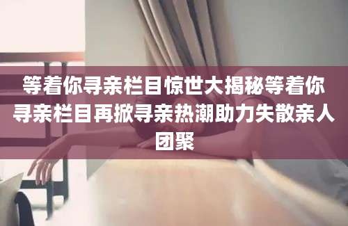 等着你寻亲栏目惊世大揭秘等着你寻亲栏目再掀寻亲热潮助力失散亲人团聚